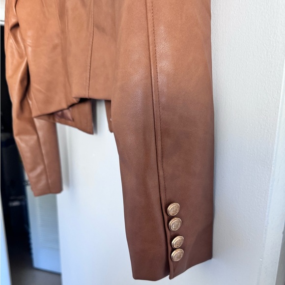7 for All Mankind Vegan Leather Jacket - Brown w/ Gold Buttons - Women’s Size M - Picture 5 of 8